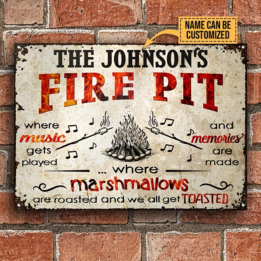 Customizable Vintage Fire Pit Metal Sign - Personalized Aluminum Wall Art for Camping, Outdoor BBQ,Picnics, , Rustic Design with