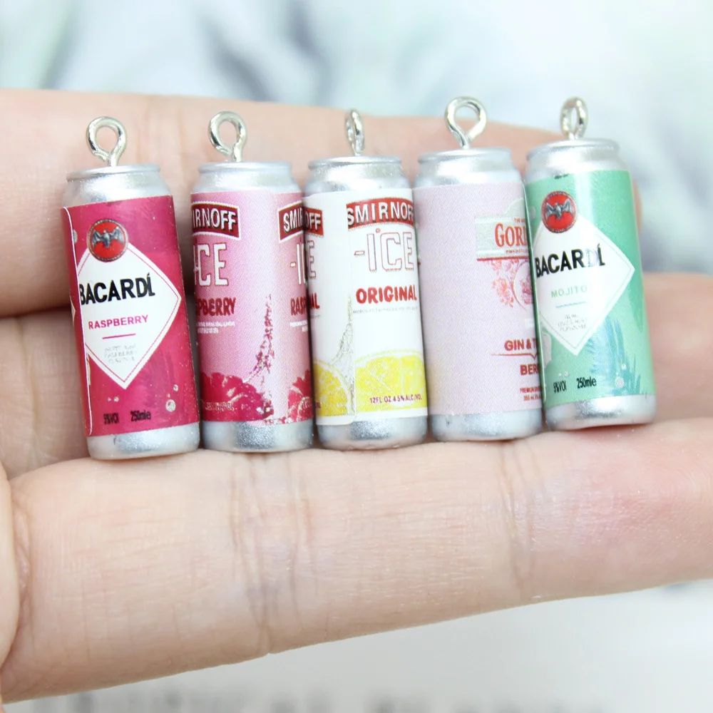 10Pcs/Lot Drink Charm 3D Alcohol Drink Beer Cans Cocktail Pendant For Keychain DIY Earring Jewelry Finddings Accessory