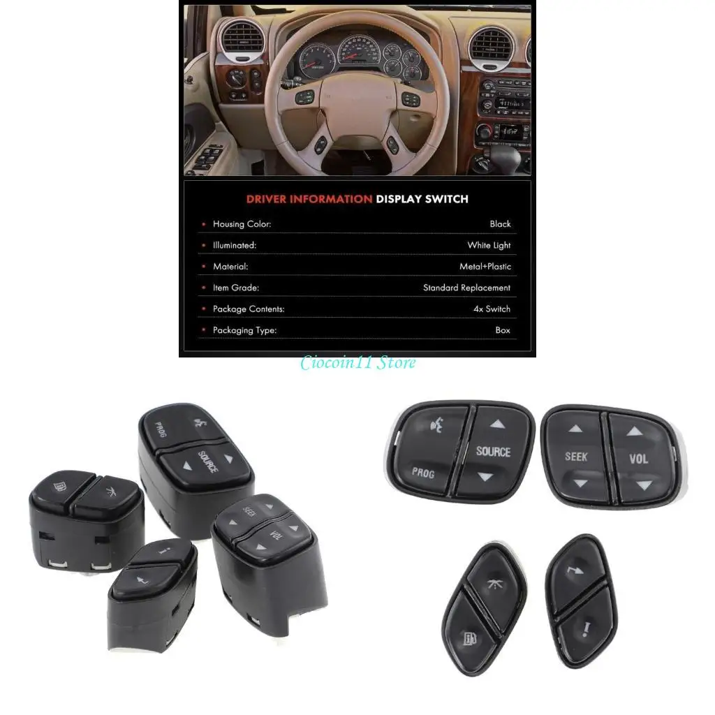 

Y1UB Steering Wheel Key Switches set 21997739 Steering Wheel Button Set ABS Button