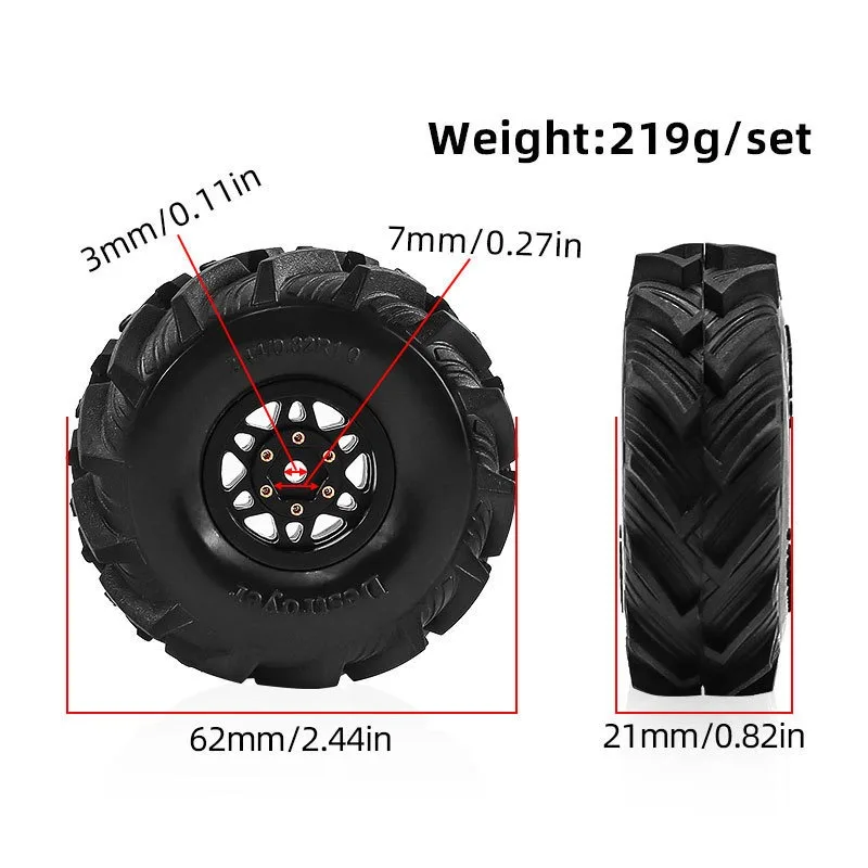 

4pcs 1.0" Metal Beadlock Wheel Tire Set For 1/18 RC Crawler Car TRX4M SCX24 Upgrade Parts Accessories