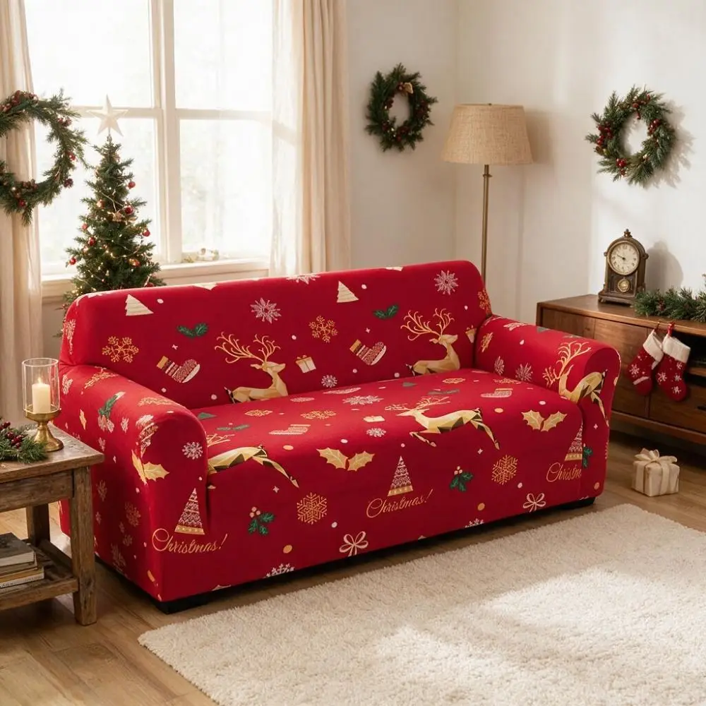 Elastic Christmas Sofa Cover Scratch-Proof All-inclusive Couch Protector Dirt-resistant Nonslip Furniture Protector New Year