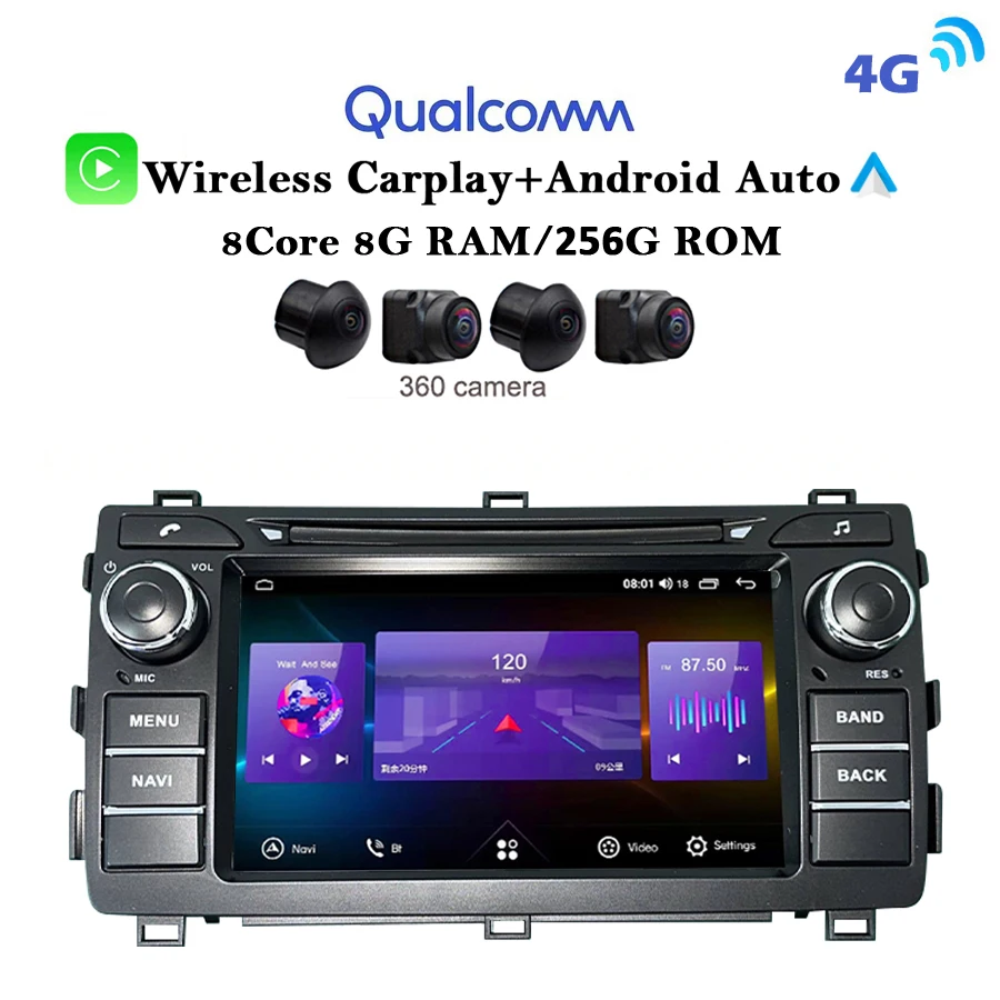 12G+256G Carplay Auto Android 14.0 4G LTE IPS DSP Car DVD Player GPS WIFI Bluetooth RDS Radio For Toyota Auris Corolla 2013 2014
