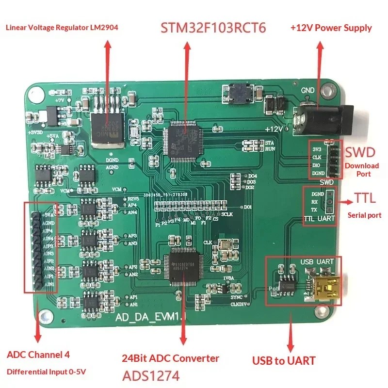 VivaCADS1274 STM32 24bit ADC 12bit High Precision Voltage Signal Acquisition Analog Quantity
