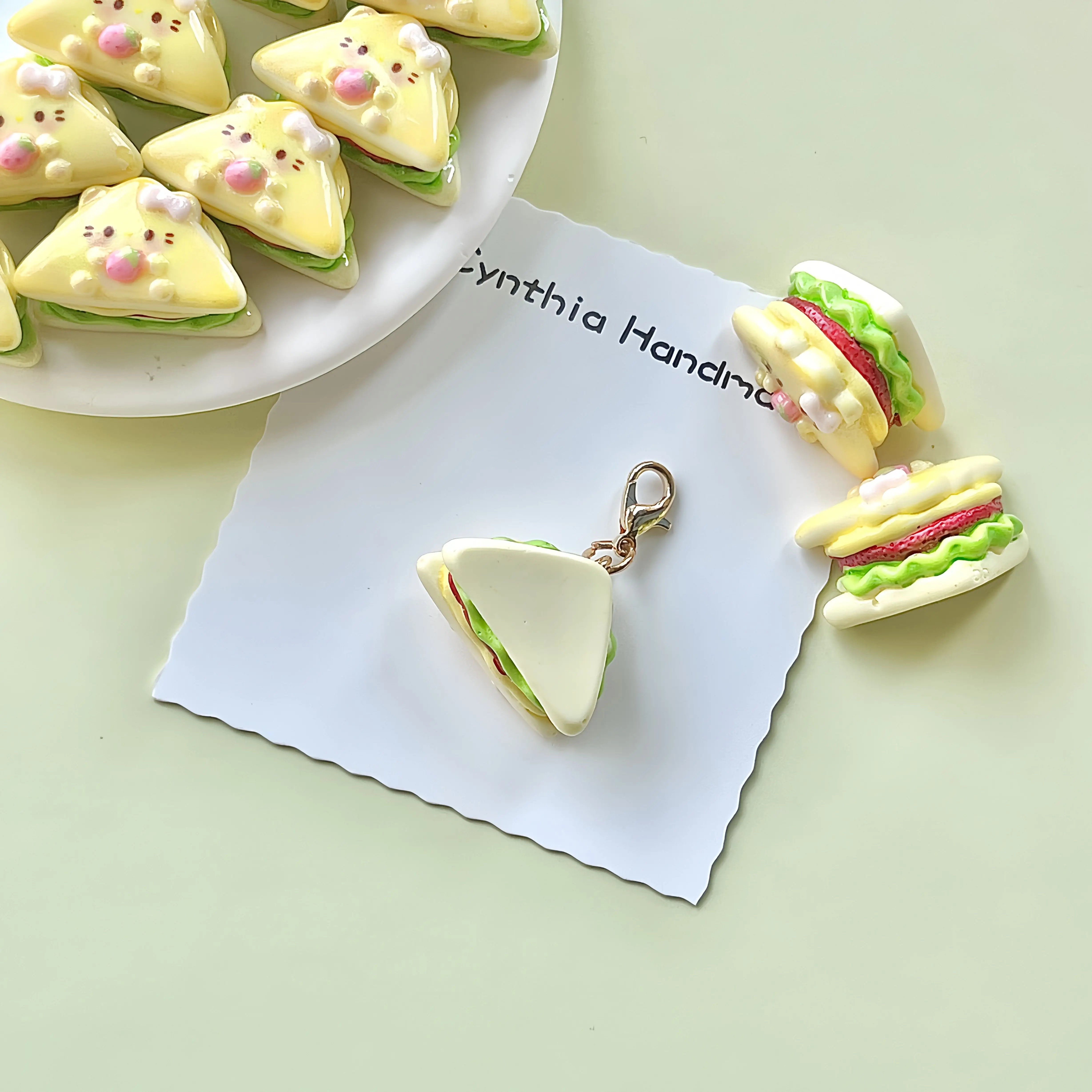 Cartoon Sandwich Minifood Keychain Pendant  Miniature Handcrafted Key Ring, Miniature Bag Accessory for Students and Friends