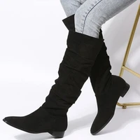 New Solid Color Comfortable Fashion Knee-high Fashion Boots Round Head Square Heels Increase Large Size Winter High Boots - Image 3