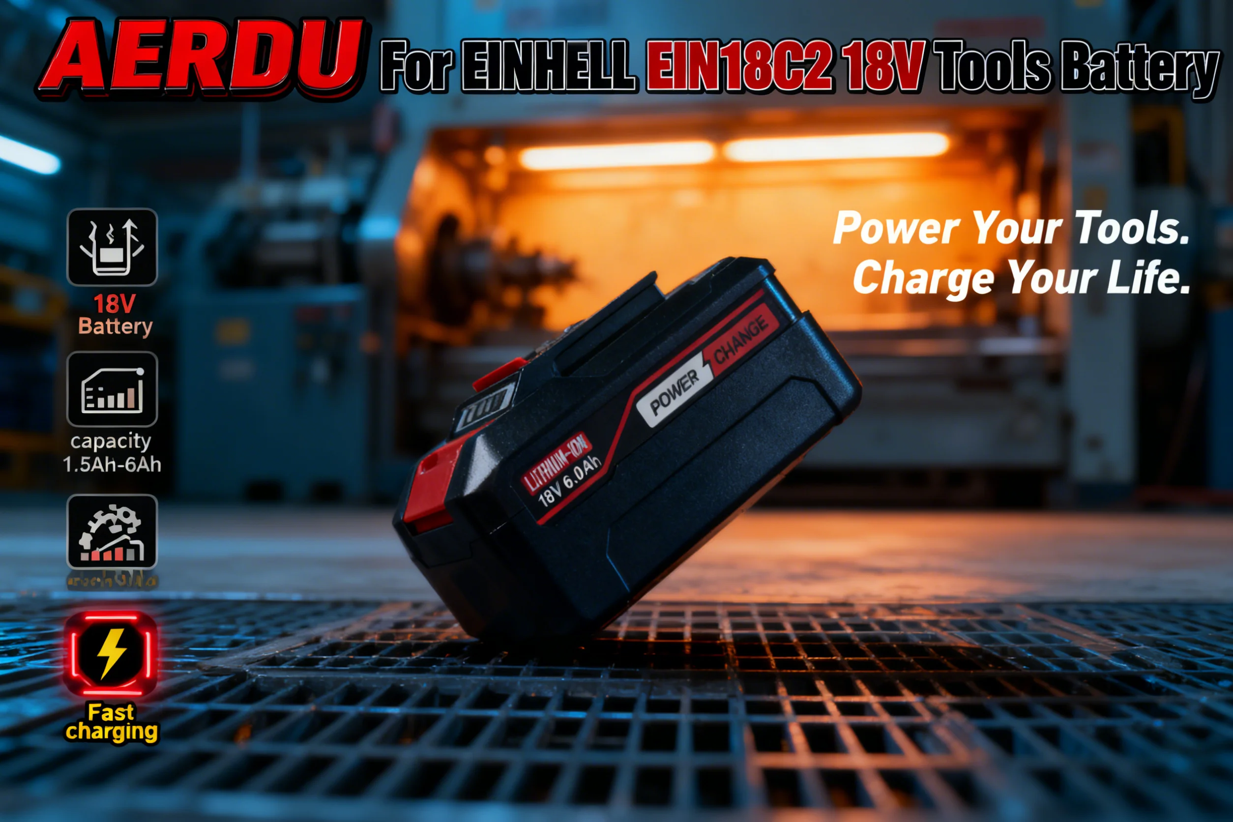 AERDU For EINHELL EIN18C2 18V Actual capacity 1.5Ah-6Ah Tools Battery for EINHELL 18V Battery PX-BAT4 4511396 4511437 Power Tool