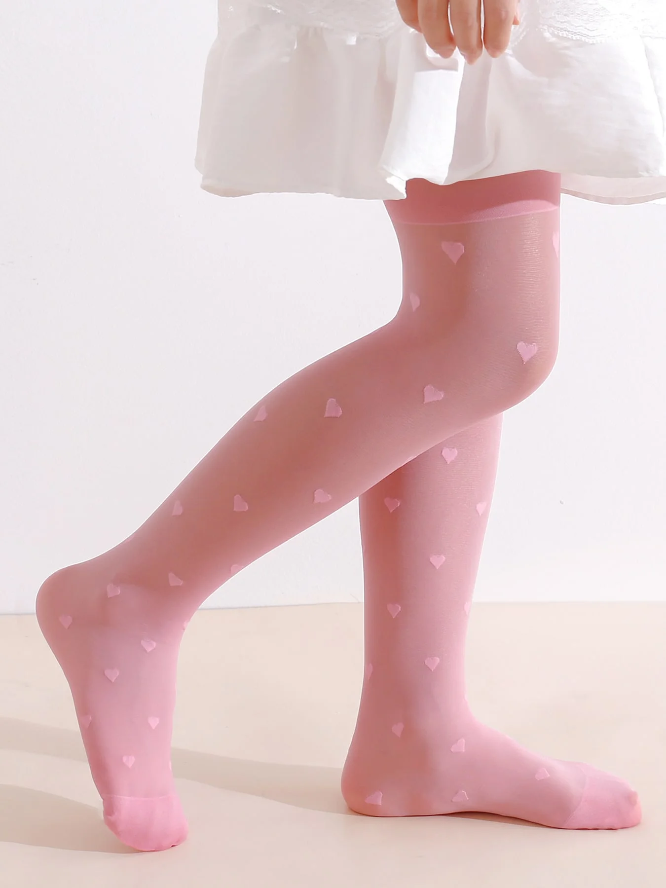 2 Stück Mädchen-Strumpfhosen mit Herz-Print, UPF50+, Sonnenschutz, durchsichtige, atmungsaktive Sommerstrümpfe, hochelastisches Set mit Ballett-Tanzsocken für Kinder – Detail 15