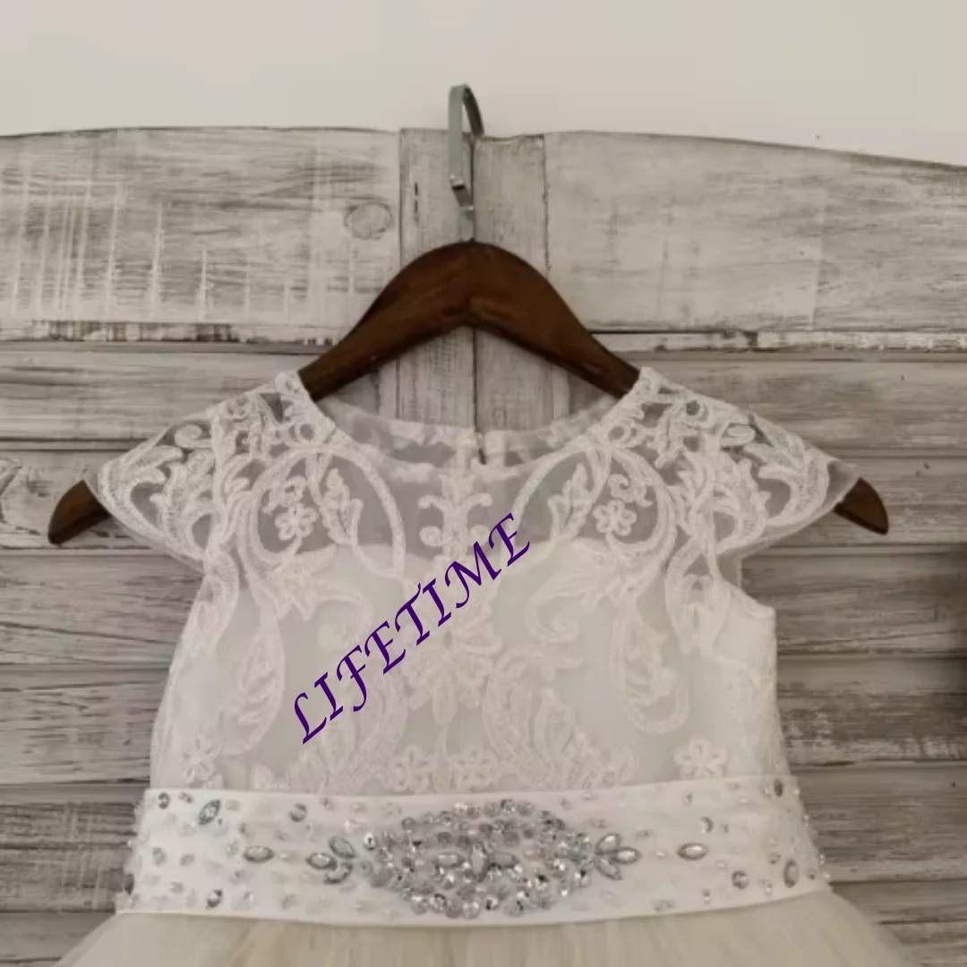 

Платье цвета слоновой кости в стиле бохо с цветочным узором для девочек на свадьбу, кружевное детское платье с аппликацией для первого причастия, платье на день рождения, по индивидуальному заказу