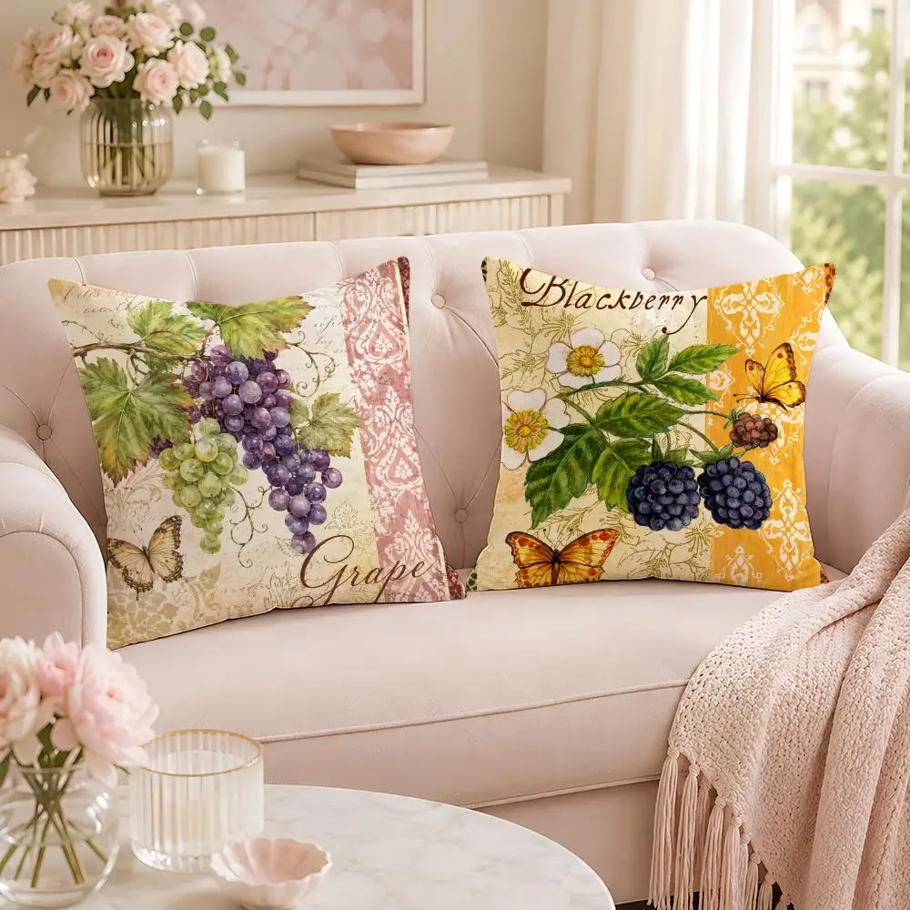 Fruit Strawberry Flowers Cushion Cover Soft Short Plush Pillow Case Double Sided Print Washable Sofa Home Decor Gift