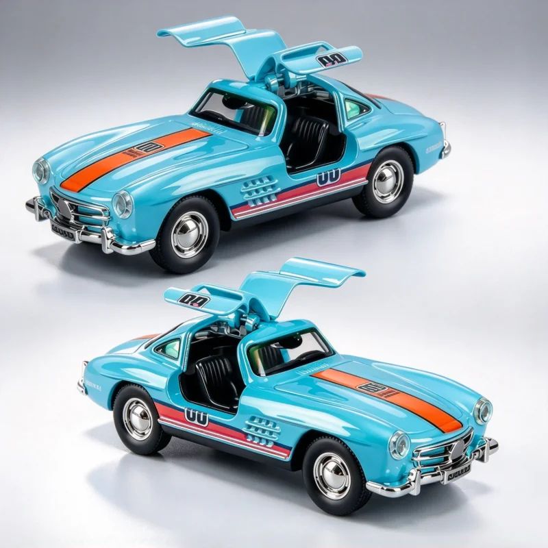 1:36 Classic Sports Coupe Diecast Model, Pull Back Vehicle, Openable Doors, Desktop Collection Ornament