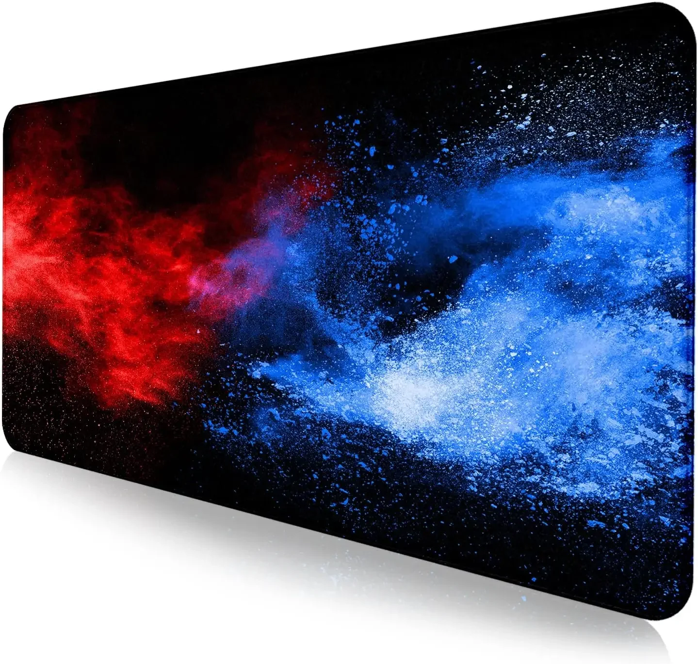Red Blue Powder Smoke Gaming Mouse Pad, Burst Color Particle Print Smooth Edge Non Slip Mat for Gamers Office Home Mouse