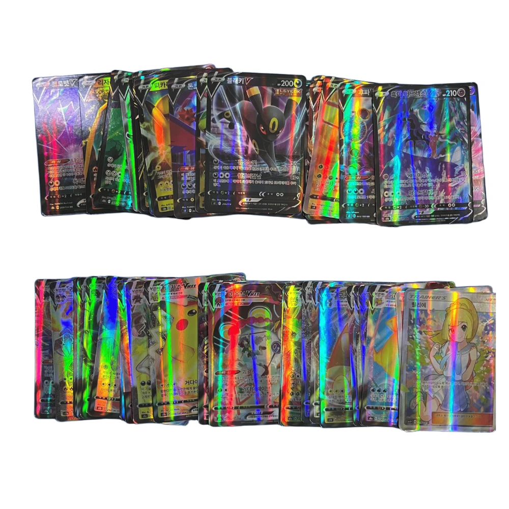 54-200 Uds Pokémon PTCG tarjetas de colección Pikachu VMAX GX V VSTAR Ex (inglés español coreano francés alemán) cartas de juego de Anime juguete