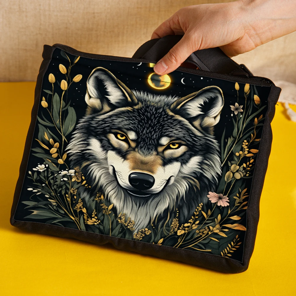 Wolf Print Crossbody Bag Black Floral And Moon Design Shoulder Bags For Women Outdoor Travel Daily Use Fashion Accessory For Nat