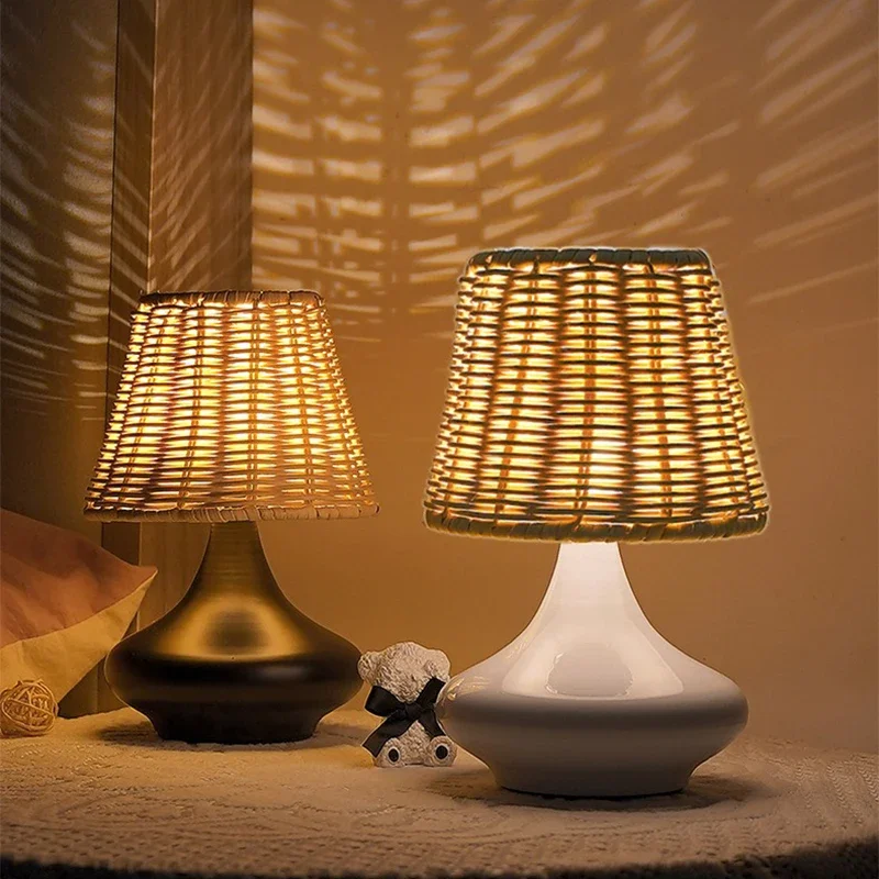 LED Table Lamps Simple USB Plug Night Light Dimmable Fabric Lampshade Bedroom Living Room Decorate Bedside Table Lights