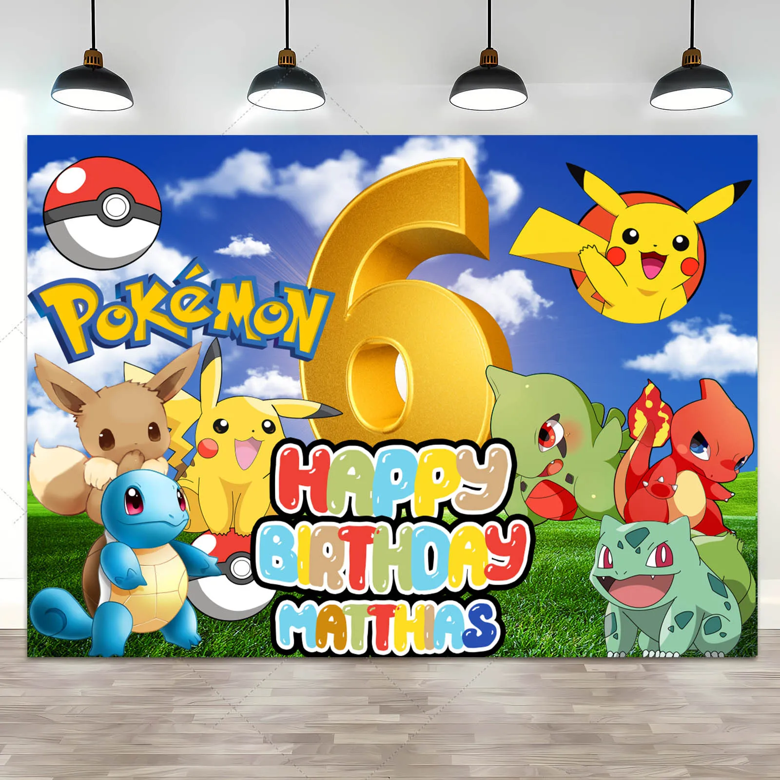 Pokemon Backdrop Custom Name Age Birthday Party  Prince Kids Birthday Party Background Pet Elf Pikachu Photo Baby Shower Banner