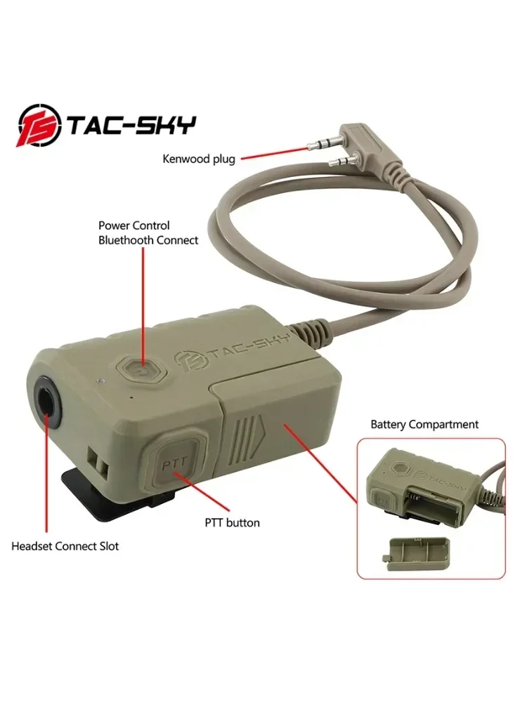 

TAC-SKY Tactical Ptt Tactical Headset COMTA SORDI Shooting Headphones Adapter Bluetooth Adapter Ptt for Baofeng Walkie Talkie