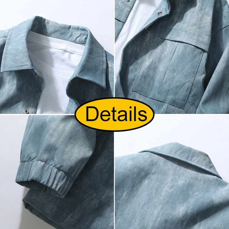 Men Spring Autumn Jacket Fashion Gradient Color Turn Down Colalr Male Outerwear Thin Single-breasted Loose Versatile Man Coat