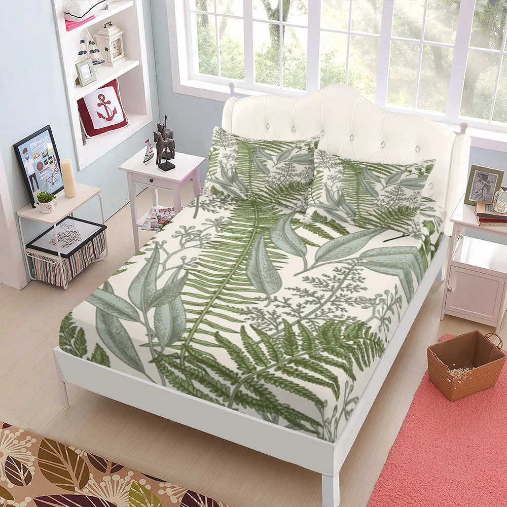 Botanical Mushroom Fitted Sheet Set King Queen Double Full Size Bed Linen Set
