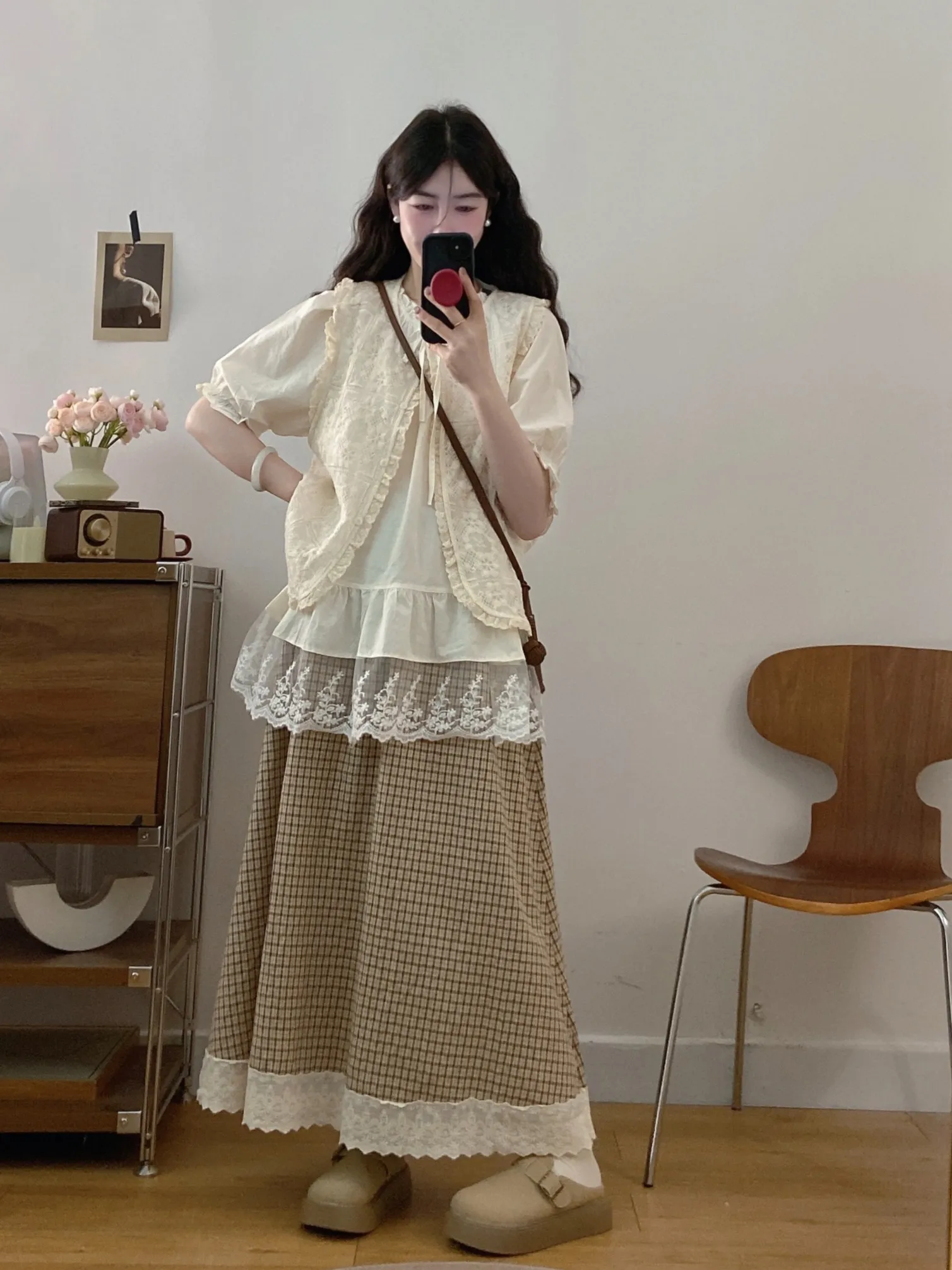 

plus Size Women's Sweet Sle Lace Patchwork irt Top High Waist Floral Trim f Skirt Trendy Korean Loose Fit Summer New A...