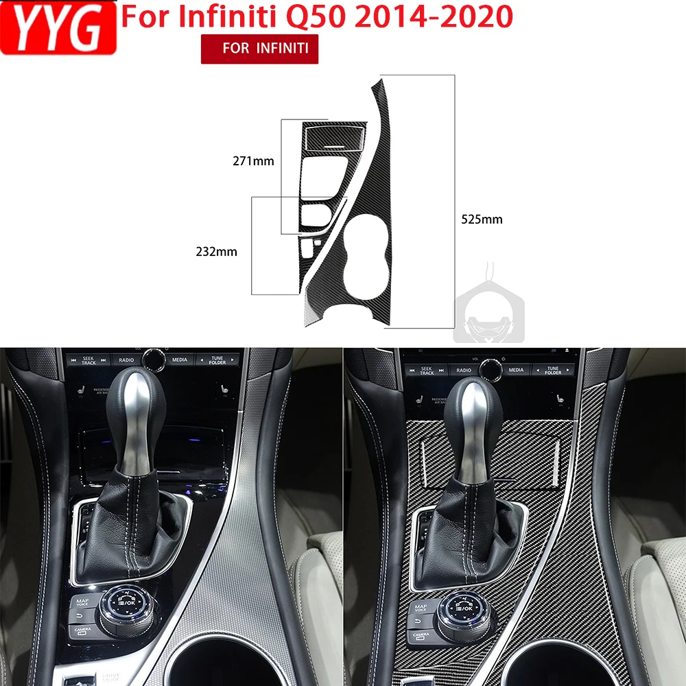 

For Infiniti Q50 2014-2020 Accessories Carbon Fiber Interior Car Gear Shifter Cup Holder Set Trim Sticker Decoration