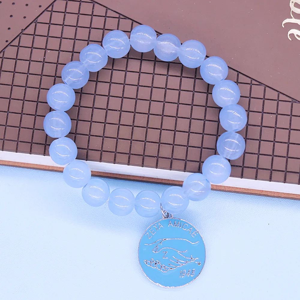 Drop Shipping Factory Fashion Elastic Stretch Baby Light Blue Greek Sorority 1948 ZETA Amicae Bracelet For Lady