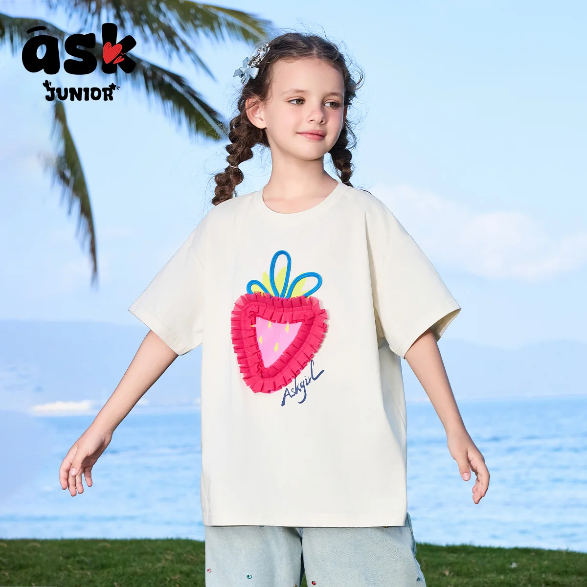 تي شيرت صيفي بأكمام قصيرة للأطفال للفتيات بكتف أمامي وأكمام قصيرة مطبوعة بشكل لطيف #4