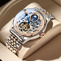 High End Automatic Mechanical Watches Man Skeleton Stainless Steel Moon Phase Top Brand reloj automático de hombre