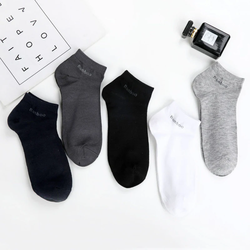 5/10 Pairs/Pack High Quality Men's Fashion Bamboo Fiber Socks Anti-Bacterial Man Ankle Socks Comfortable Breathable Short Socks