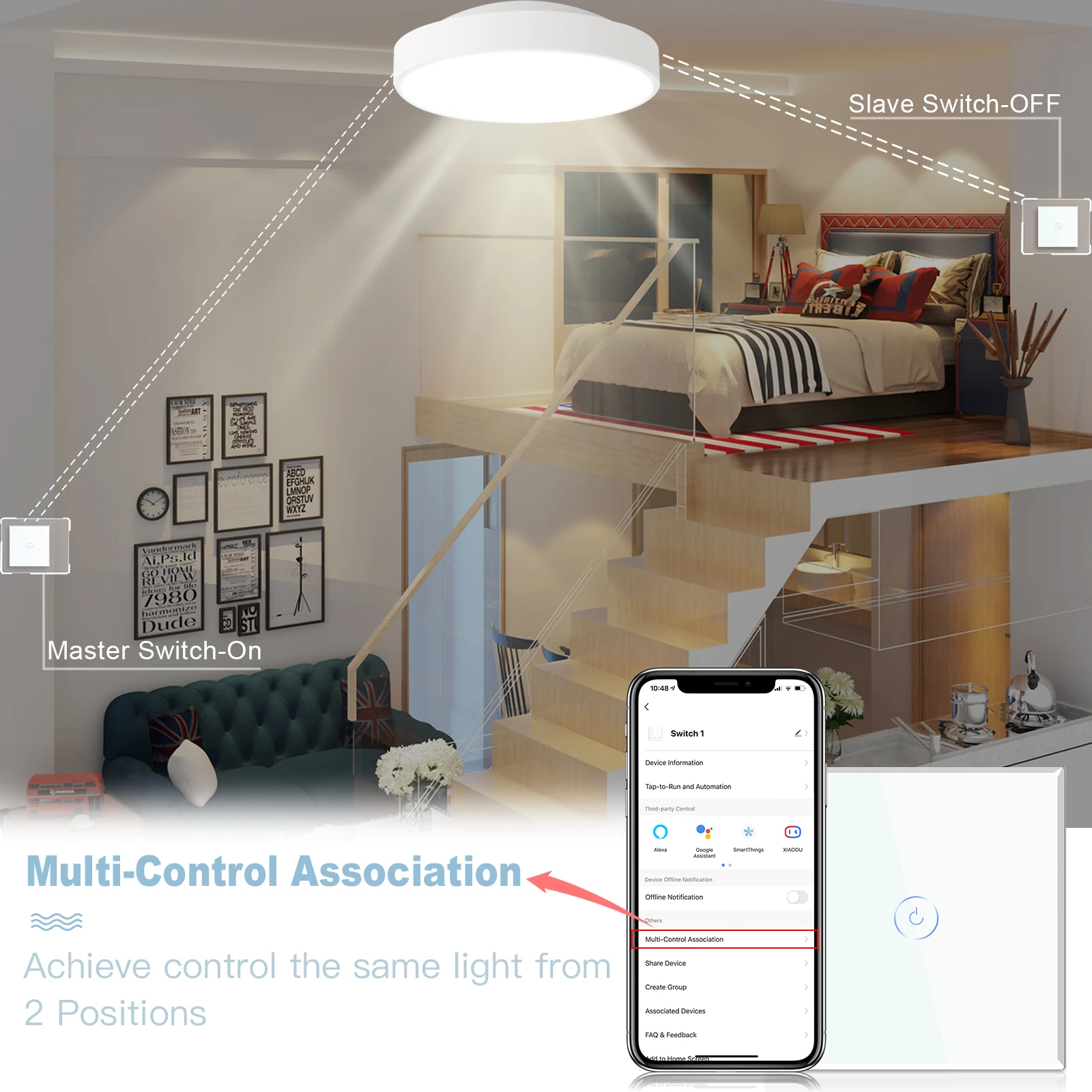 BSEED Tuya สวิทช์ Wifi 1 2Way Wall Light สวิทช์สำหรับบันไดหน้าจอโทรศัพท์ Google Home App ควบคุมสมาร์ท10A