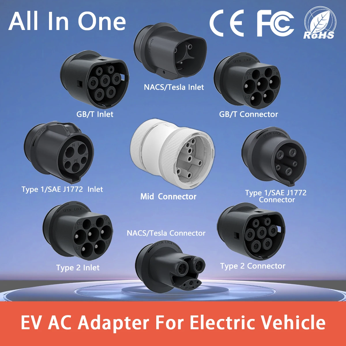 

4-in-1 Universal/EV Charger Adapter/Type 1/Type 2/GBT/J1772 Converter for Tesla BMW BYD Nissan/Travel & Home Use Car Accessories