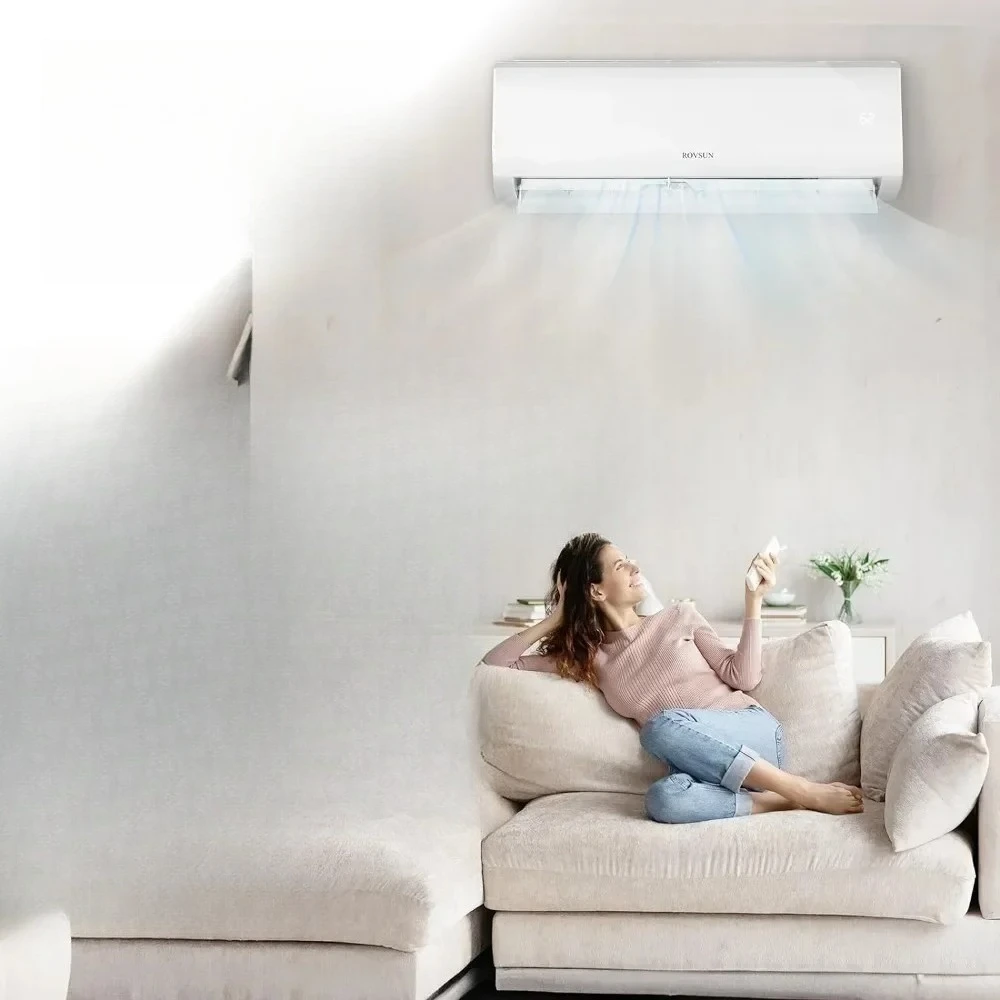 مكيف وسخان هواء سبليت صغير مزود بتقنية Wifi بقدرة 9000 وحدة تيار متردد على الحائط مع مكثف مشحون مسبقًا ومضخة حرارية ومجموعة تثبيت