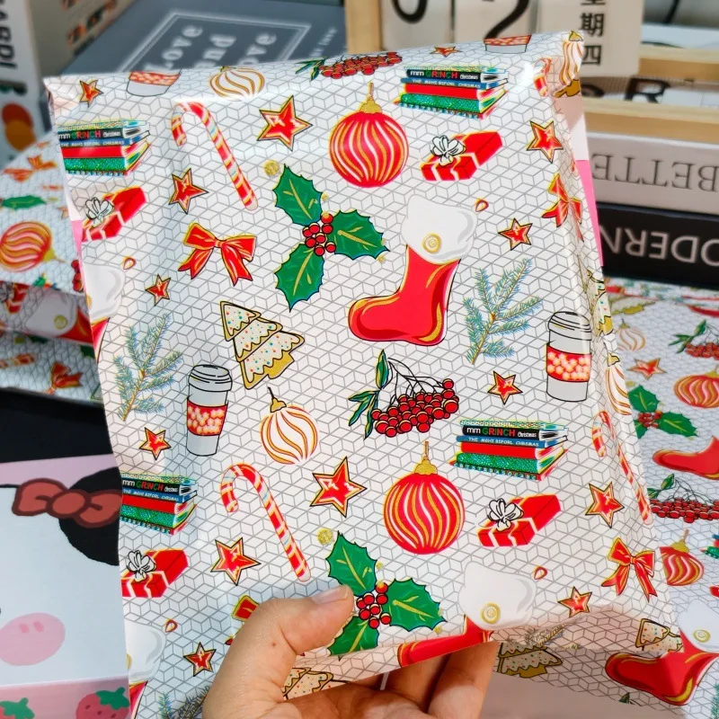 5pcs Christmas Cartoon Printed Mailing Bags Thickened Waterproof Self-Adhesive Shipping Poly Mailers Holiday Gift Packaging