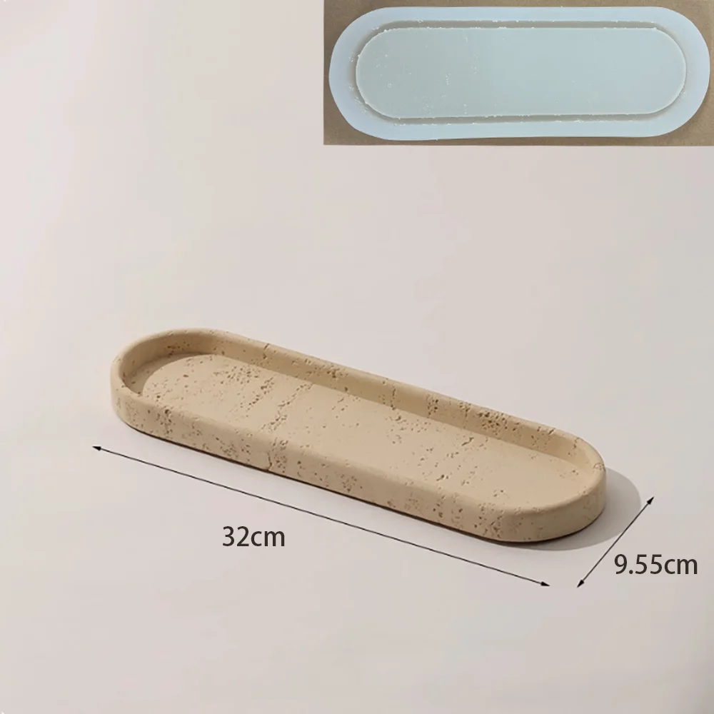 Oval Tray Silicone Mold for Concrete Large Beaded Tray Plaster Coaster Casting Tools, Candle Cement Base, Resin Jewelry Pallet