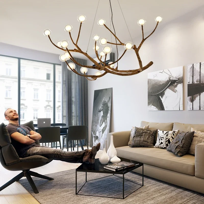 Modern Tree Branch Chandelier for Living Dining Room Table Center Decor Glass Ball Pendant Lamp Indoor Lustre Lighting Fixture