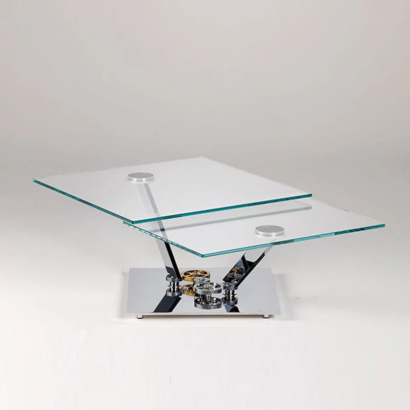 

# Hot Sales Best Selling Modern Square Stainless Steel Coffee Table Italian Rotary Mechanical Style Tempered Glass Living Room F