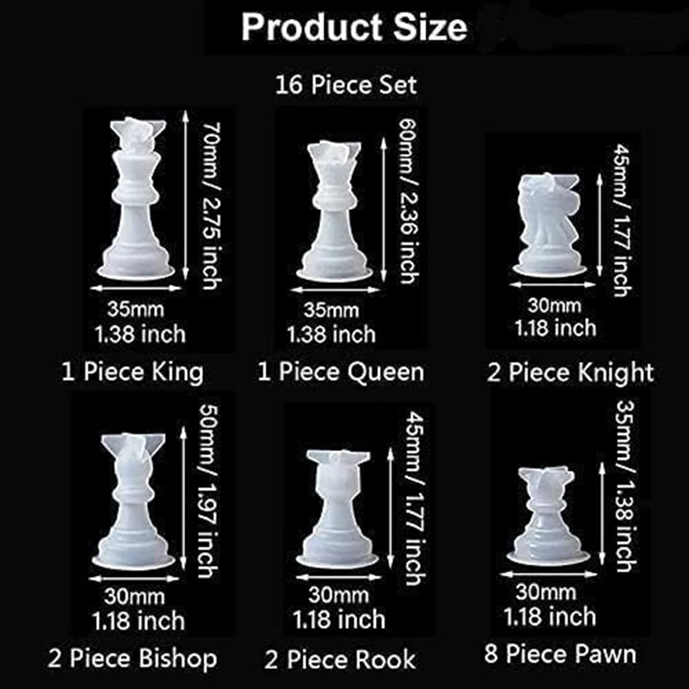 *ESTR 16Pcs Chess Mold for Resin Silicone Chess Resin Mold Chess Crystal Epoxy-Casting for Making Birthday,Casting Molds