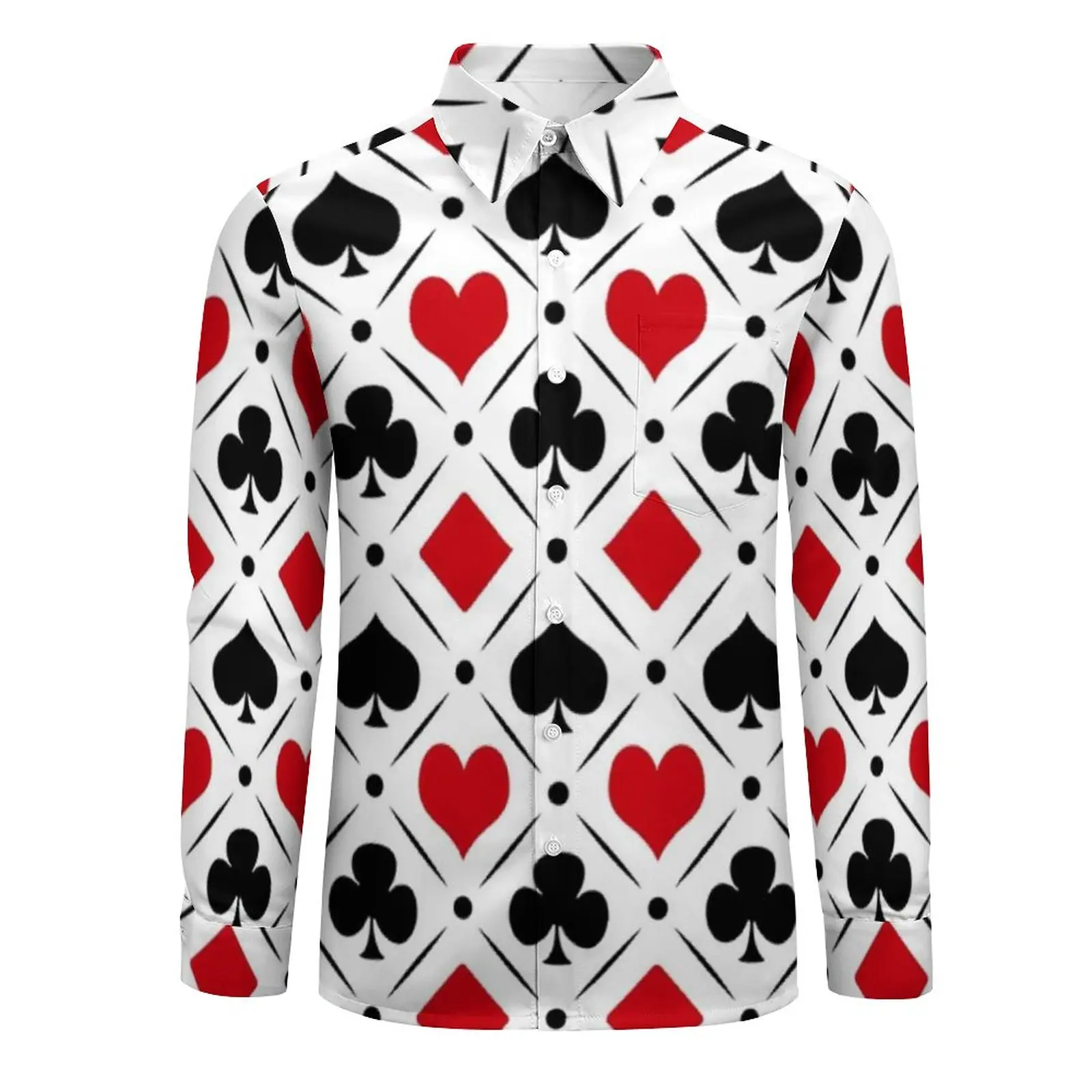 Poker Symbols Casual Shirts Male Playing Card Suits Shirt Long Sleeve Trending Funny Blouses Spring Graphic Clothing Plus Size