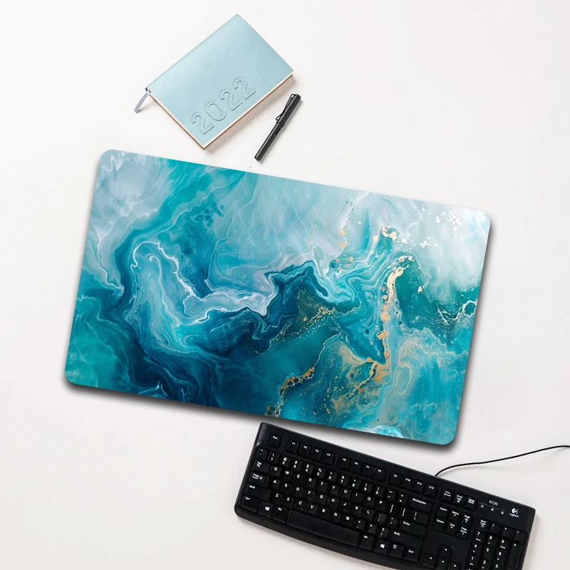 

Teal Blue Gold Marble Mouse Pad Large Non-slip Waterproof Desk Mat for Computer Laptop