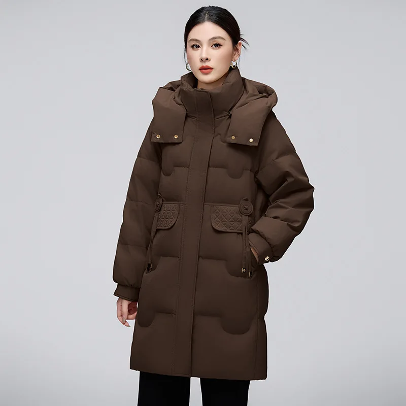 Veste longue en duvet de canard blanc pour femme, manteau d'hiver épais, chaud, ample, à la mode, nouveau Style coréen, confortable et décontracté