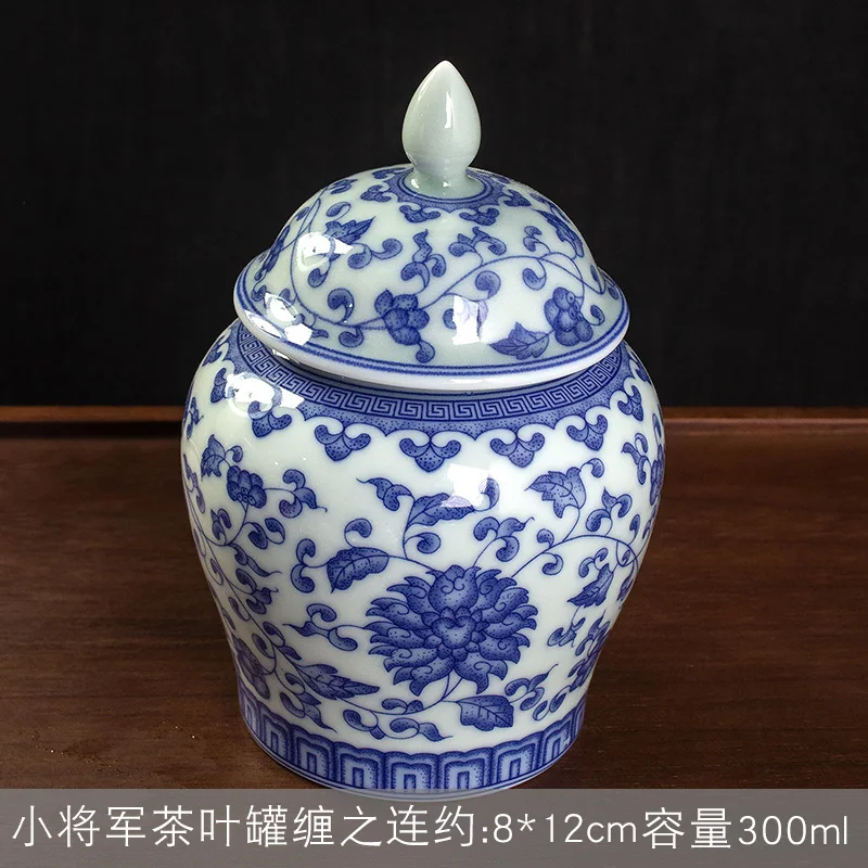 Ceramic Antique Blue and White Storage Jar Tea Room Tea Jar Living Room Sealed Moisture-proof Food Jar Storage Container Home