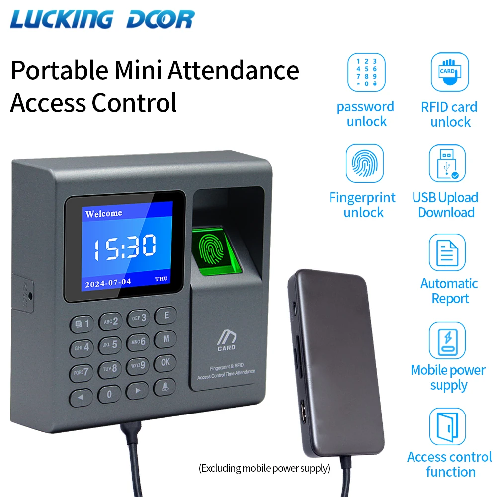 Mini Portable Absence Attendance Machine Fingerprint RFID Access Control 1000User USB Time Recorder Fingerprint/Card/Code Unlock