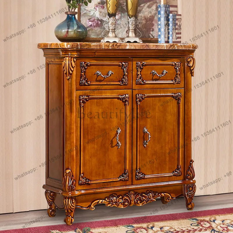 European four-door shoe cabinet American marble solid wood storage wall chest