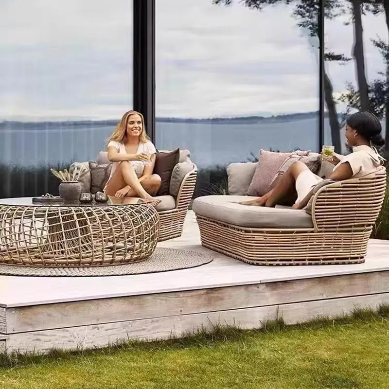 Nordic Outdoor Sofa Villa Innenhof Open-Air Rattan Sofa Kombination High-End Hotel Modell Zimmer