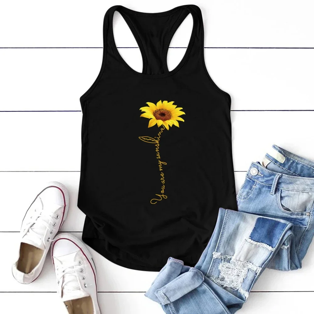 

Women Loose Tirantes Mujer Sunflower You Are My Sunshine Printed Tanks Tops Women Summer Female Tank Top