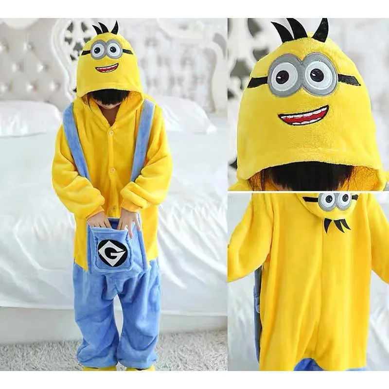 

25COSKids Миньоны Кигуруми Комбинезон Косплей Аниме Костюм Зимние Фланелевые Пижамы Kawaii Хэллоуин Рождественская Одежда