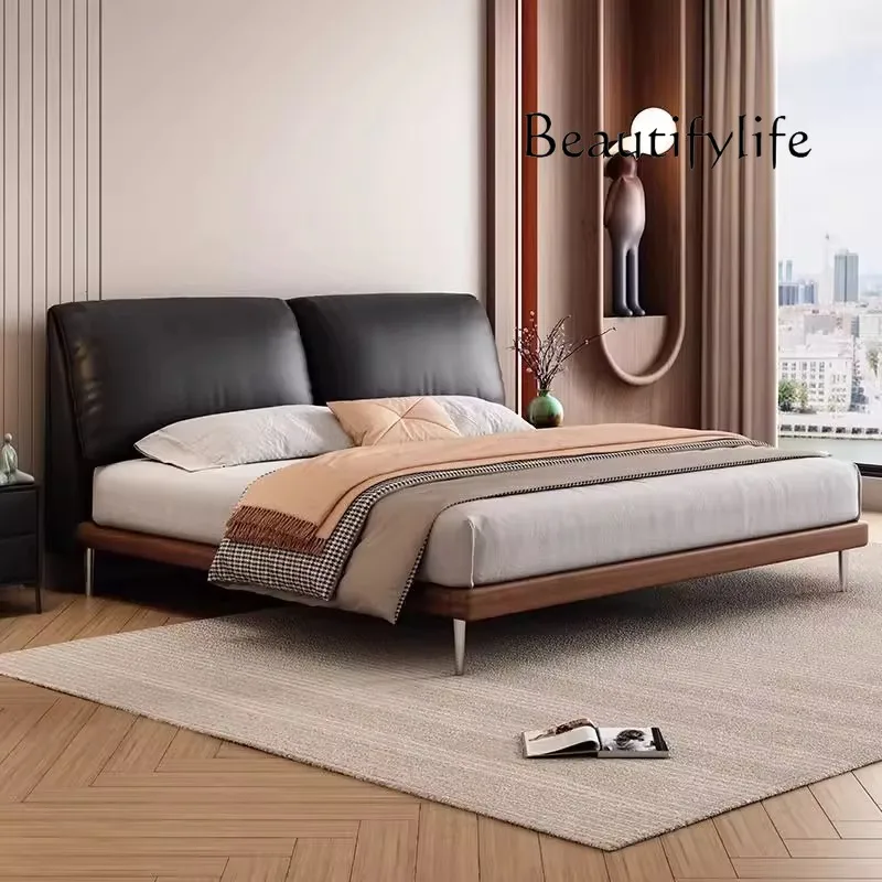 

SS Minimalist European Double Bed Decoration Black Modern Pliable Double Bed Frame King Size Wooden Cama Matrimonial Furniture H