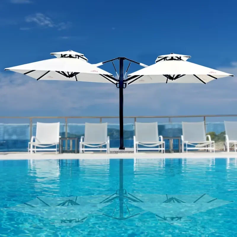 Aluminium Manual Double Canopy Extra Large Shading Sun Shade Pergola Custom Print Branded Advertising Beach Umbrella