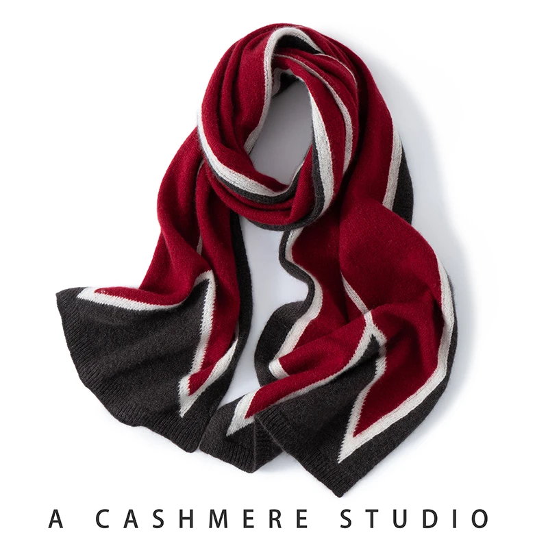 

Высококачественный шарф из 100% чистого кашемира класса А, женский зимний теплый легкий роскошный шарф, утолщенный вязаный платок контрастного цвета