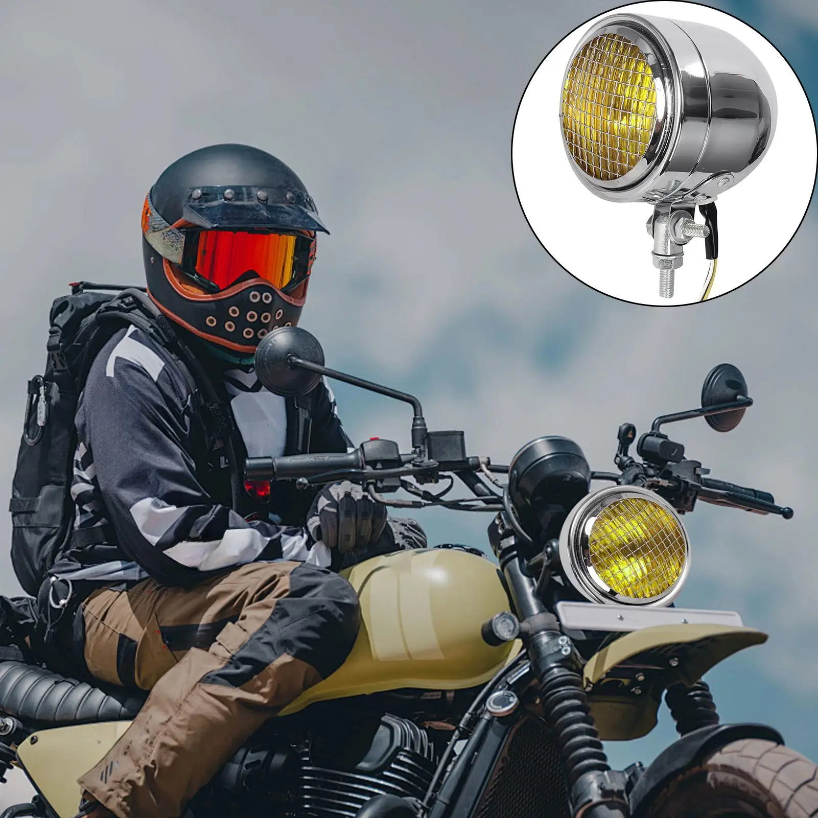 Motorcycle Retro Headlight Night Driving Motorcycle Headlight Lamp Dust Proof Alloy Shell Lamp for Bike Riding