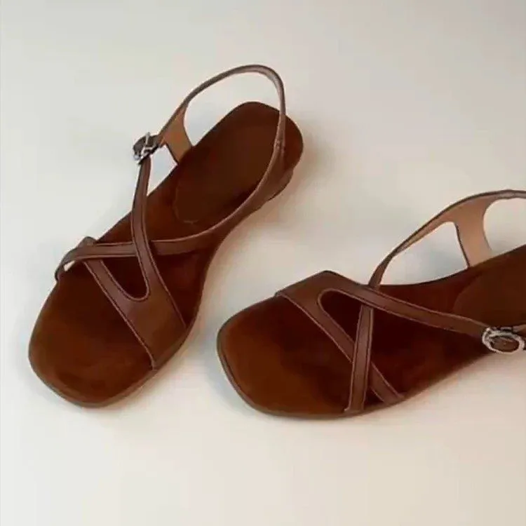 

Women's Summer Solid Color Simple Velvet Insole Open Toe Sandals 2026 New Outdoor Casual Non-slip Comfortable Retro Sandals